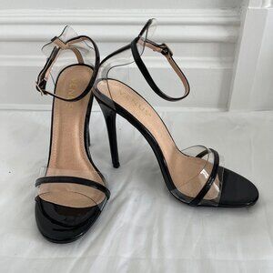 Venus Black Clear Strap Stiletto Heels Size 8 Ankle Strap Sandals Going Out